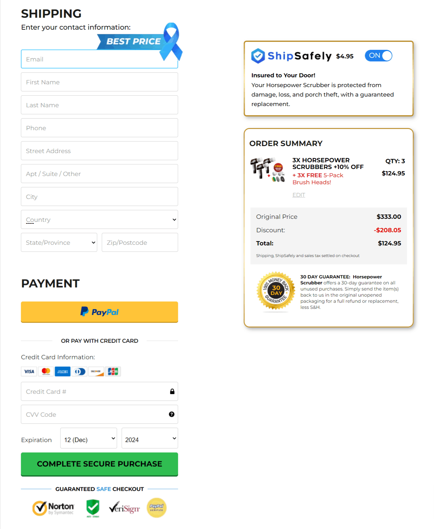 Horsepower Scrubber checkout page